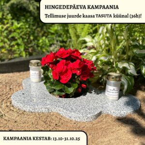 Hallist graniidist pilvekujuline lille- ja küünlaalus koos lilledega