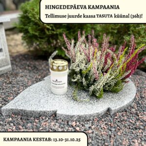 Hallist graniidist lehekujuline lille- ja küünlaalus koos lilledega